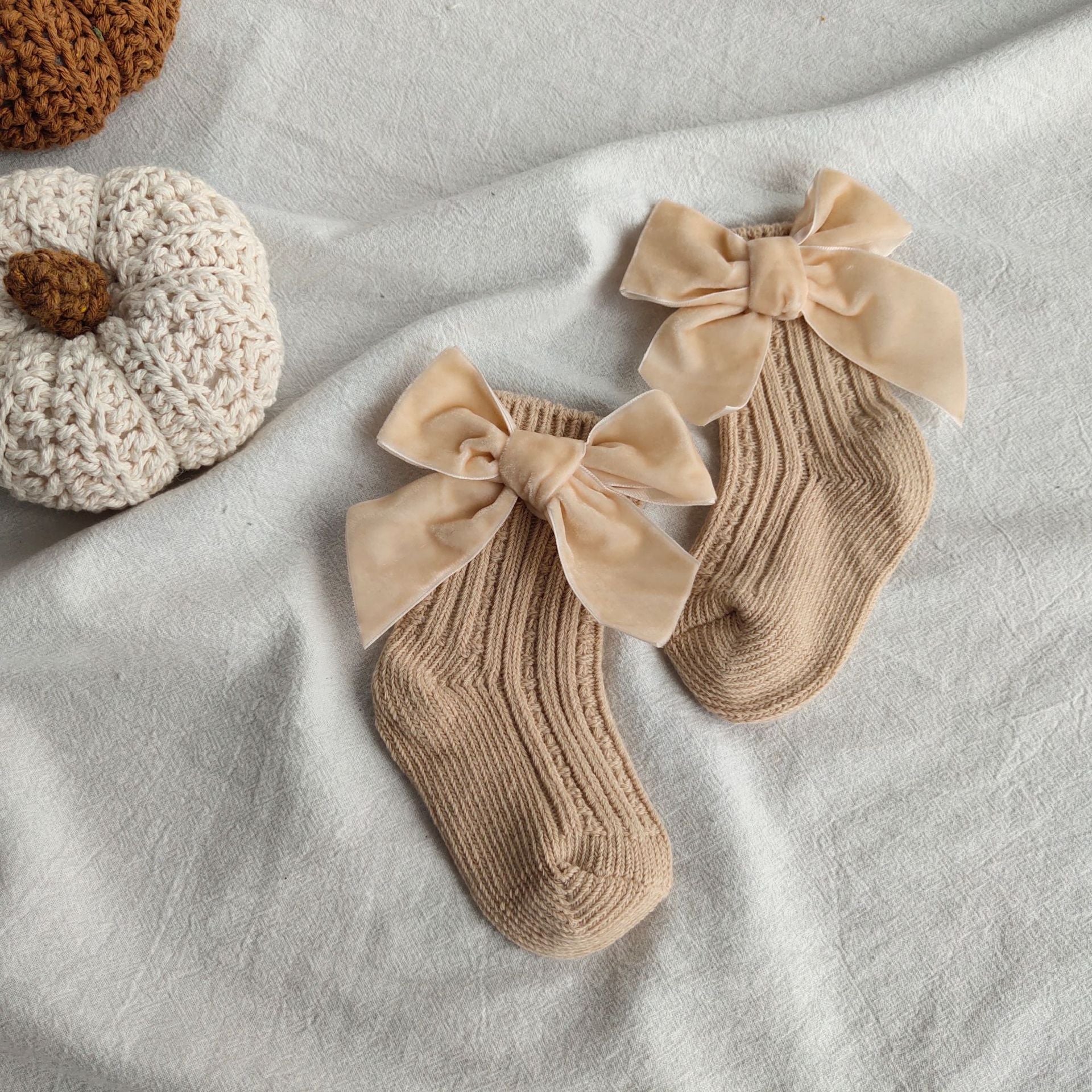 Baby Bowknot Woolen Pure Color Tube Socks Limorista