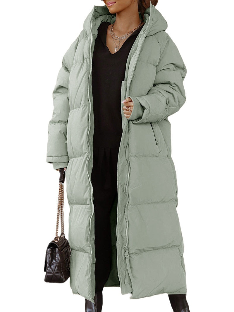 Hooded Solid Color Long Casual Zip Coat Limorista