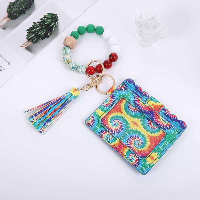 Silicone Bead Bracelet Card Bag Pu Tassel Women&