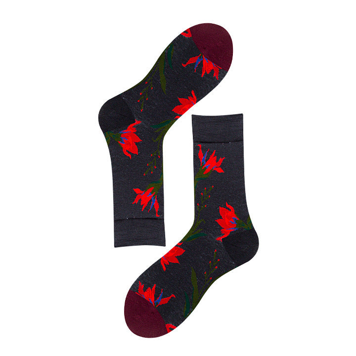 Avocado Chips Egg Fun Patchwork Color Medium Tube Cotton Socks Female Limorista