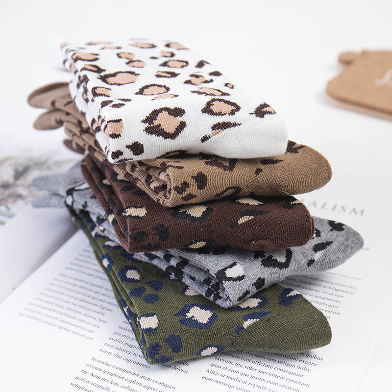 Autumn And Winter Cotton Leopard Print Tube Socks Limorista