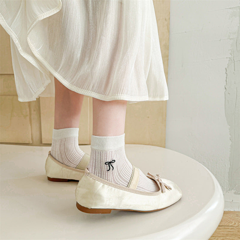 Bow Embroidered Short Thin Socks Limorista