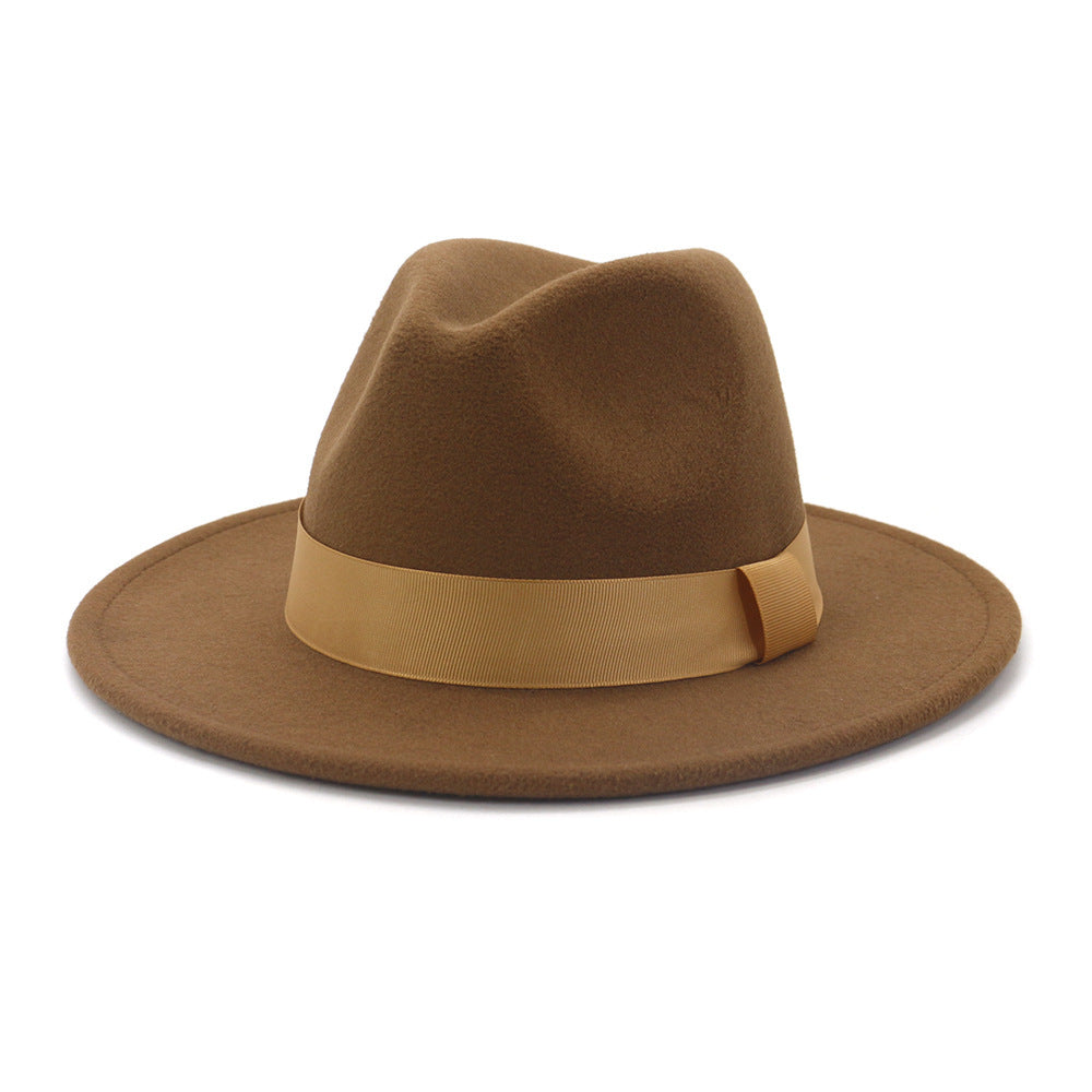Fashionable Woolen Gentleman Jazz Flat Brim Big Hat Limorista