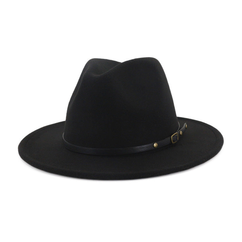European And American Popular Woolen Top Color Matching Flat Brim Fedora Jazz Hat Limorista