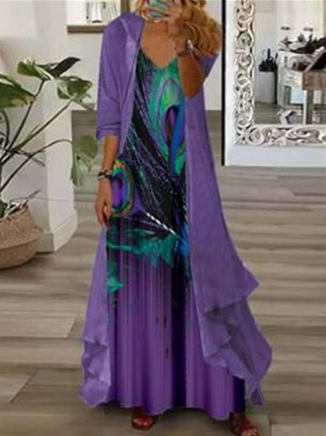 European And American Vacation Spaghetti Straps Long Skirt Indian Style Large Swing Skirt Two-piece Set Limorista
