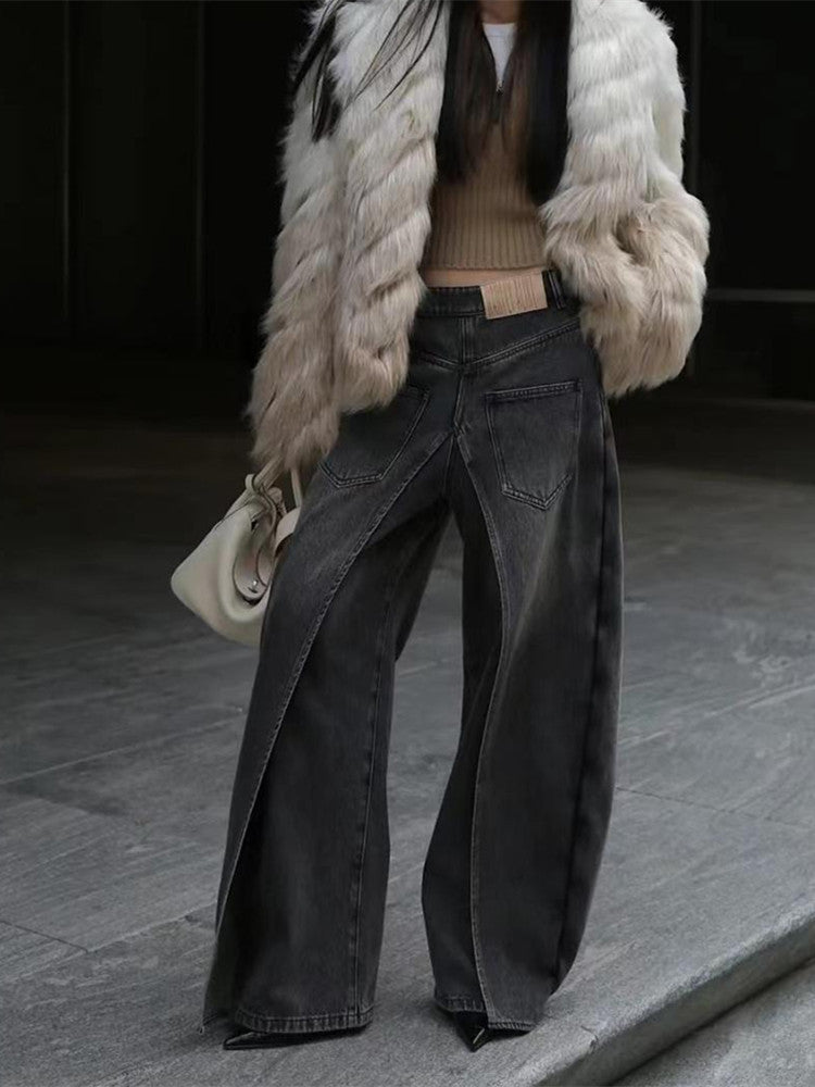 Y2g Waste Soil Wind Front And Back Wear Washed Loose Wide Leg Jeans Limorista