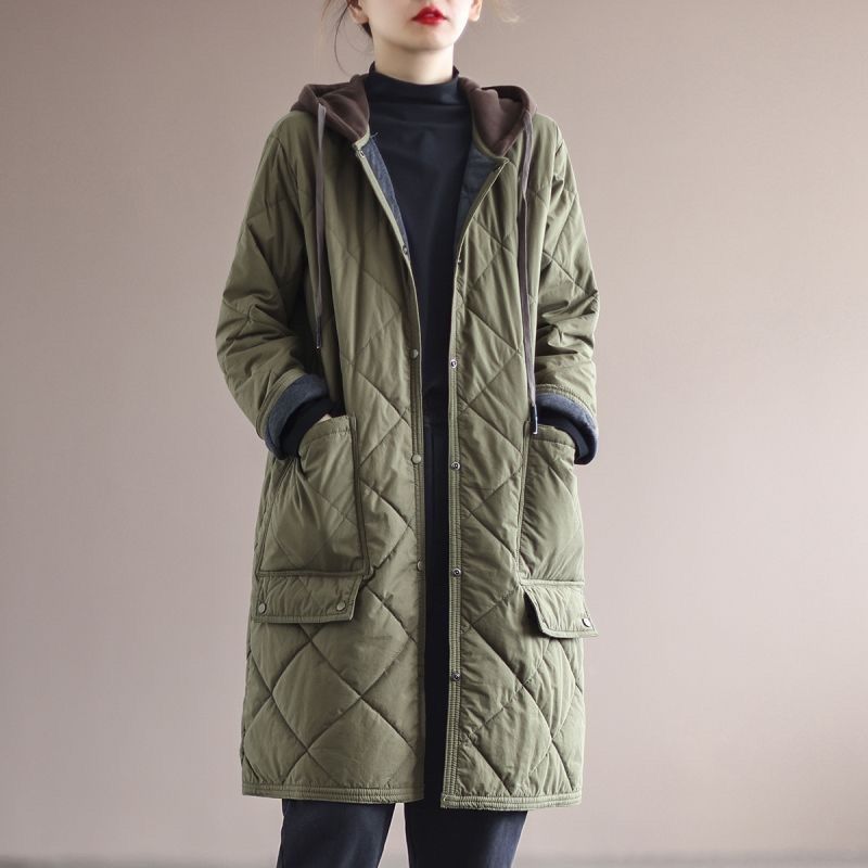 Hooded Large Pocket Long Warmth Retention Material Clothes Trench Coat Limorista