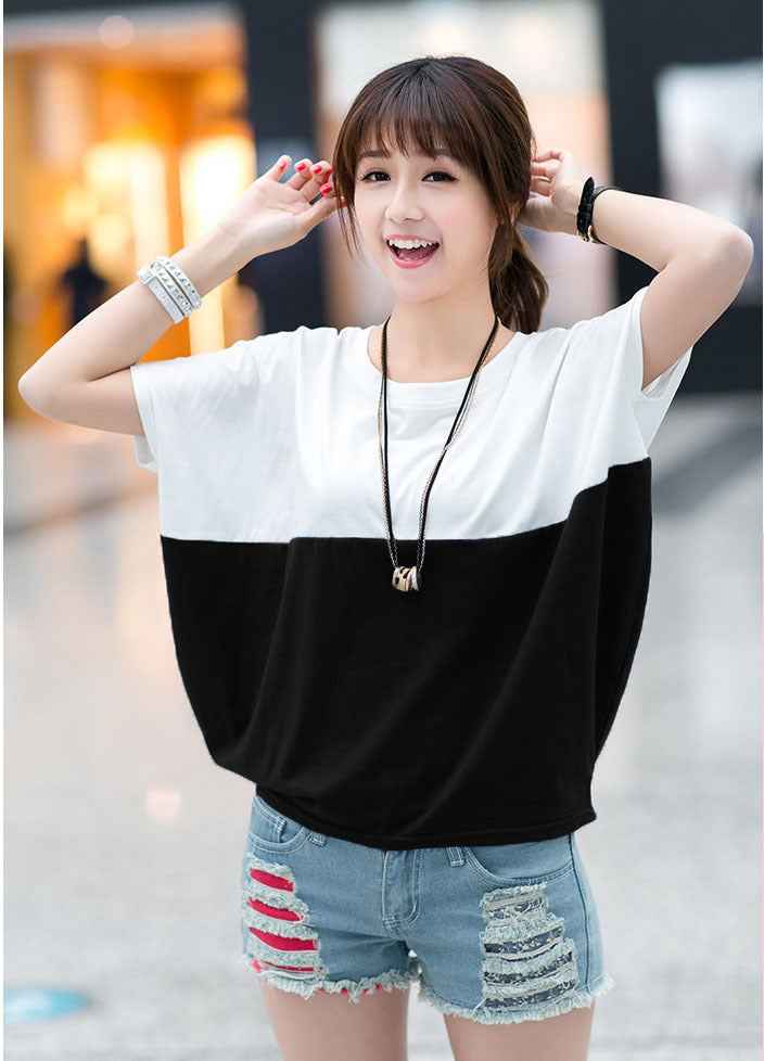 Limorista - Loose-fitting Batwing Sleeve Shirt for Women - Student Short Sleeve Top