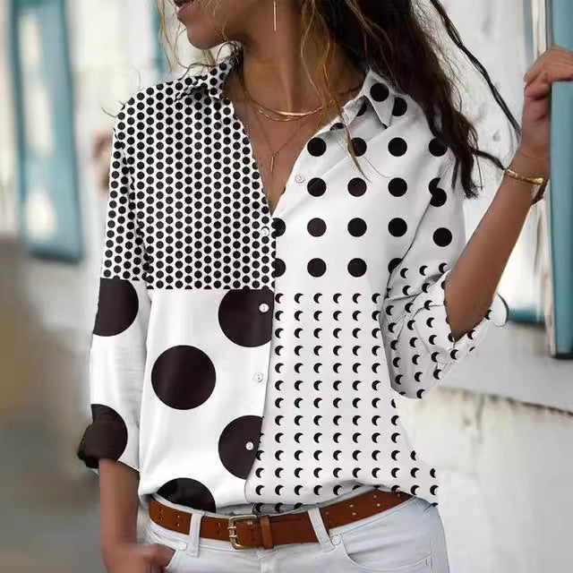 Long Sleeve Button Loose Geometric Digital Printing Shirt Limorista