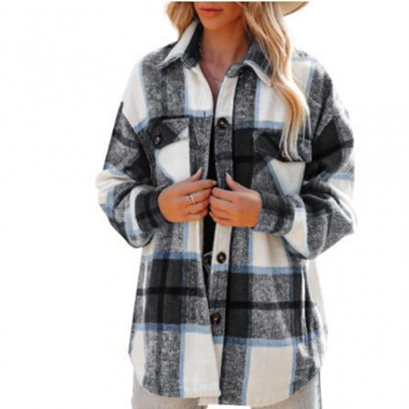 Cashmere Long Sleeve Plaid Top Loose Casual Women Limorista