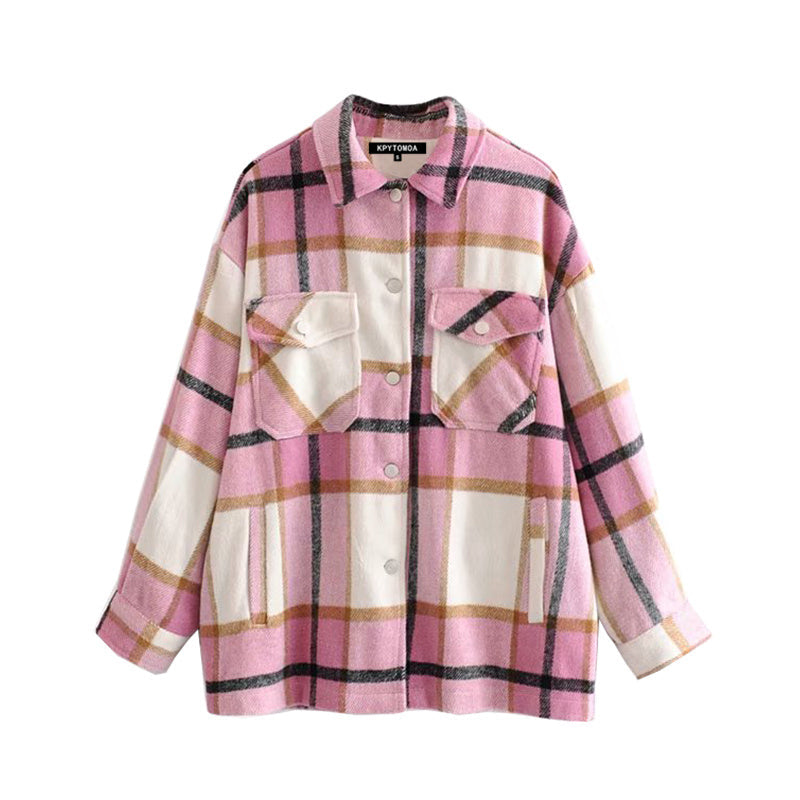 Limorista - Ladies casual plaid shirt jacket