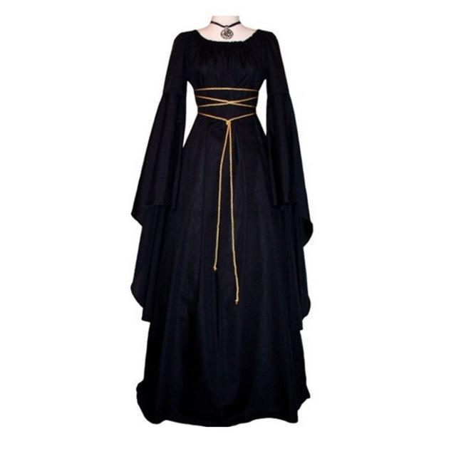 Halloween Long Sleeve Round Collar Belt Irregular Ladies Dress Halloween Witch Costume Limorista