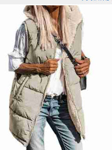 European And American Solid Color Hooded Cotton Jacket Vest Double-sided Wear Slim Elegant Cardigan Coat Limorista