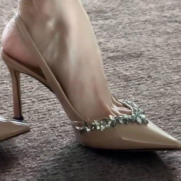 Summer One Word With Nude High Heels Pointed Rhinos Beautiful Temperament All Matching Sandals Limorista