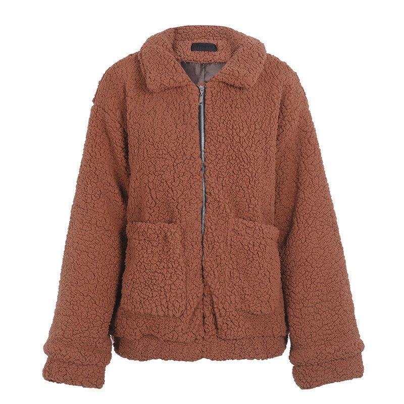 Faux lambswool oversized jacket coat Winter black warm hairly jacket Women autumn outerwear Limorista
