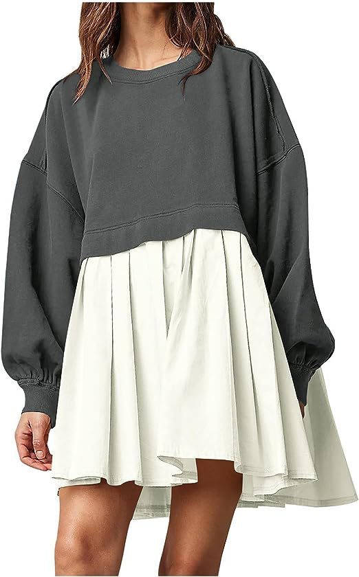 Sweater Dress Loose Long Sleeve Crewneck Pullover Tops Relaxed Fit Sweatshirts Short Dress Autumn And Winter Limorista