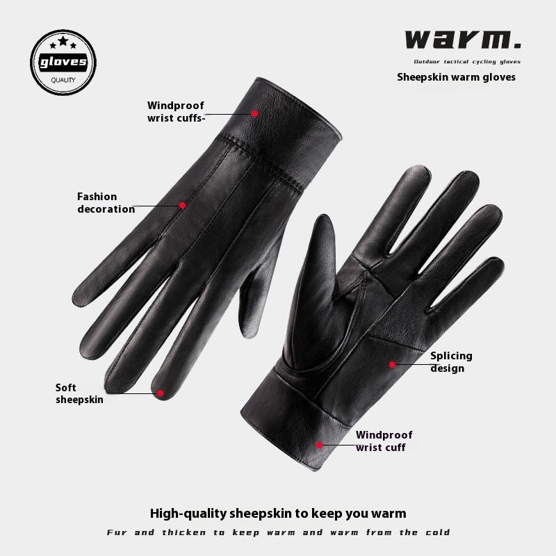 Genuine Leather Gloves For Men Women Fleece Lined Padded Warm Keeping Sheepskin Gloves Limorista