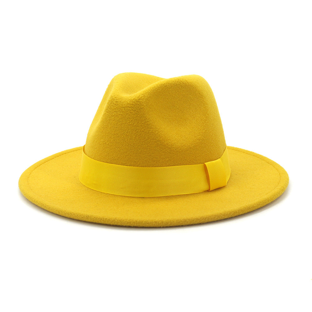 Fashionable Woolen Gentleman Jazz Flat Brim Big Hat Limorista