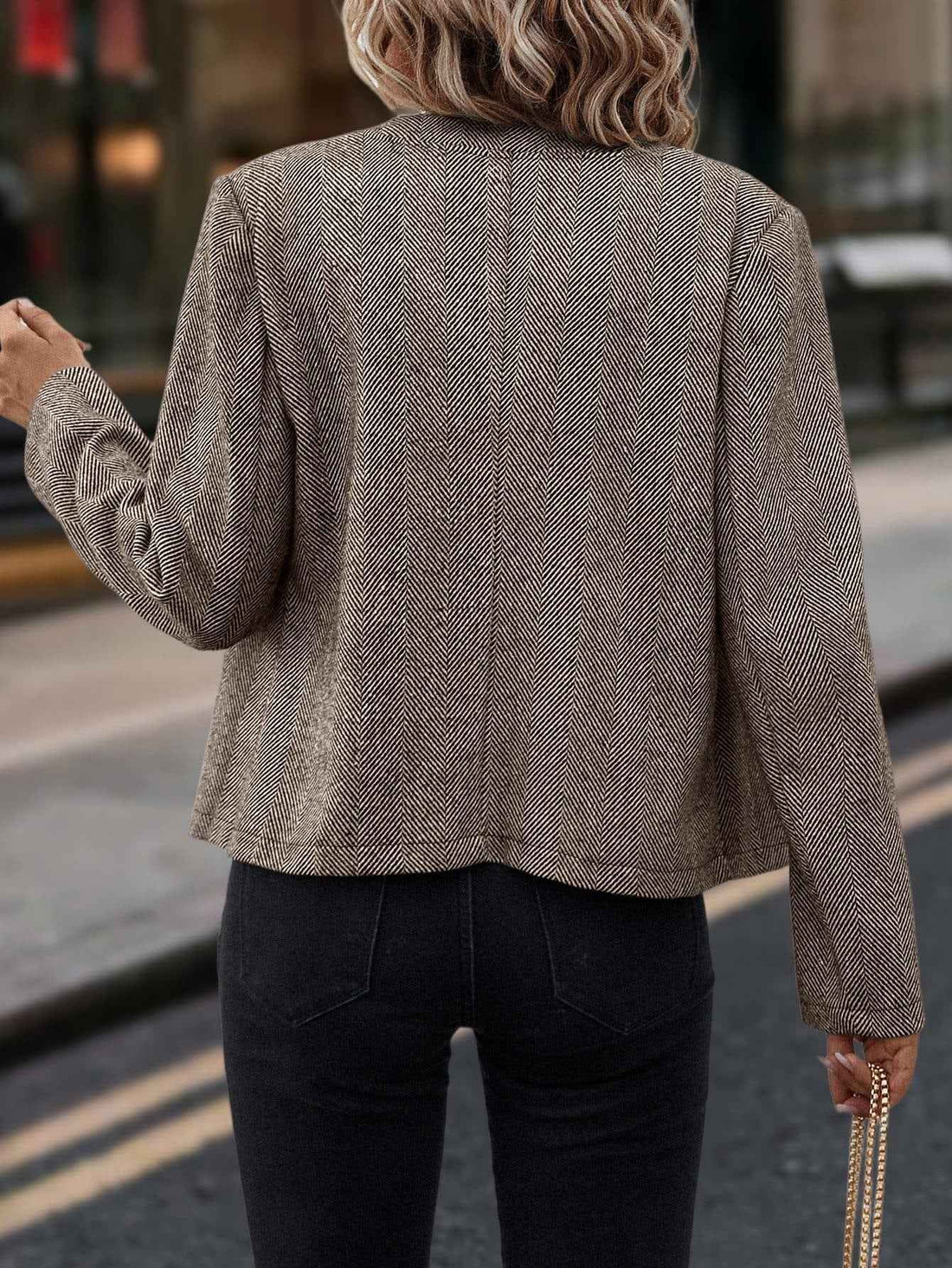 Limorista - Women Fashion Herringbone Coat, Double-Breasted Fitted Jacket with Round Neck and Long Sleeves for Spring and Autumn Commuting