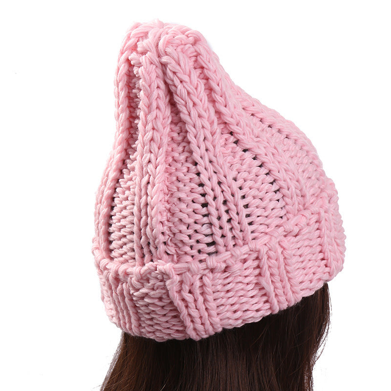 Europe and the United States new knit hat ladies autumn and winter fashion wild thick wool hat solid color simple earmuffs Limorista
