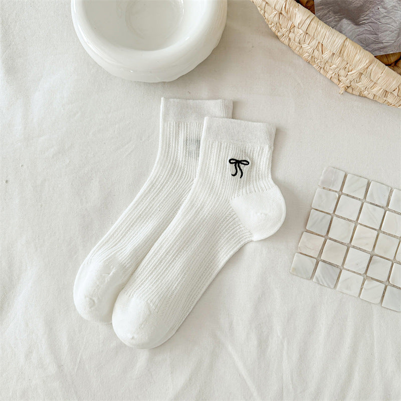 Bow Embroidered Short Thin Socks Limorista