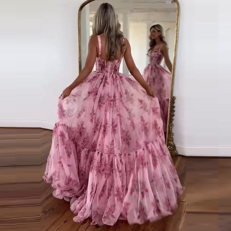 Cinched Waist Slim-fit Fashion Printed Large Swing Dress Limorista