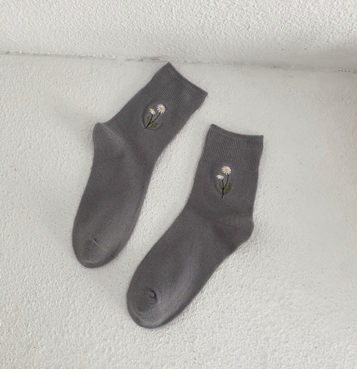 Japanese Candy Color Small Flower Embroidery Pile Socks Limorista