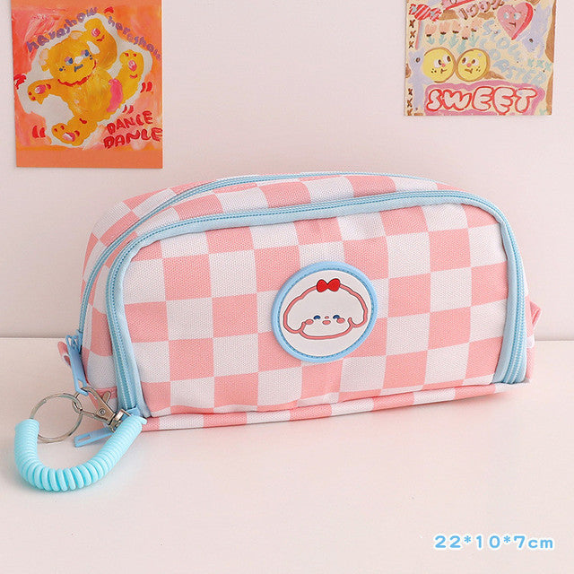 Japanese Simple Large-capacity Checkerboard Pencil Case Limorista
