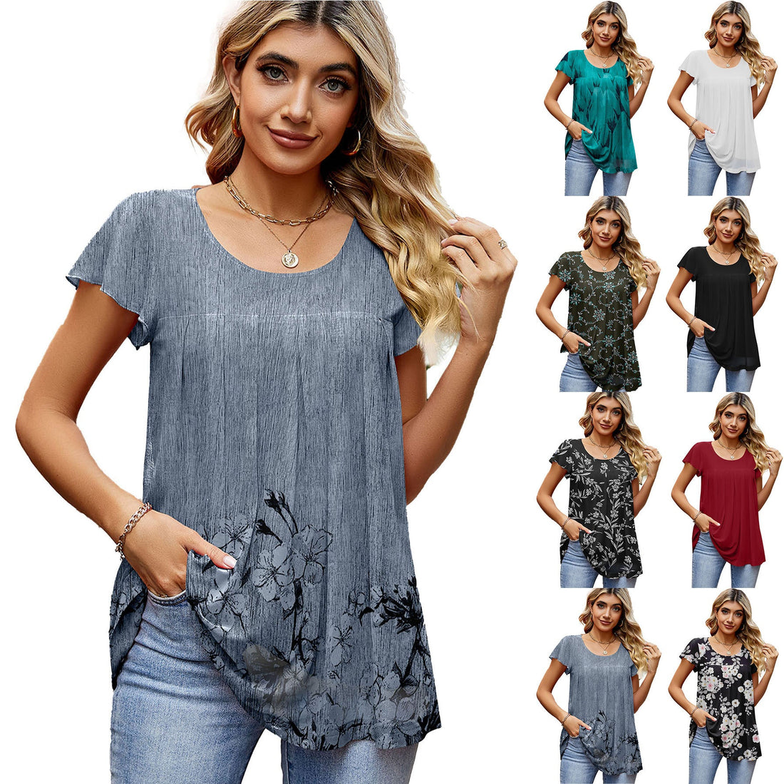 Breathable Elegant Mesh Floral Print Short Sleeve Shirt Limorista