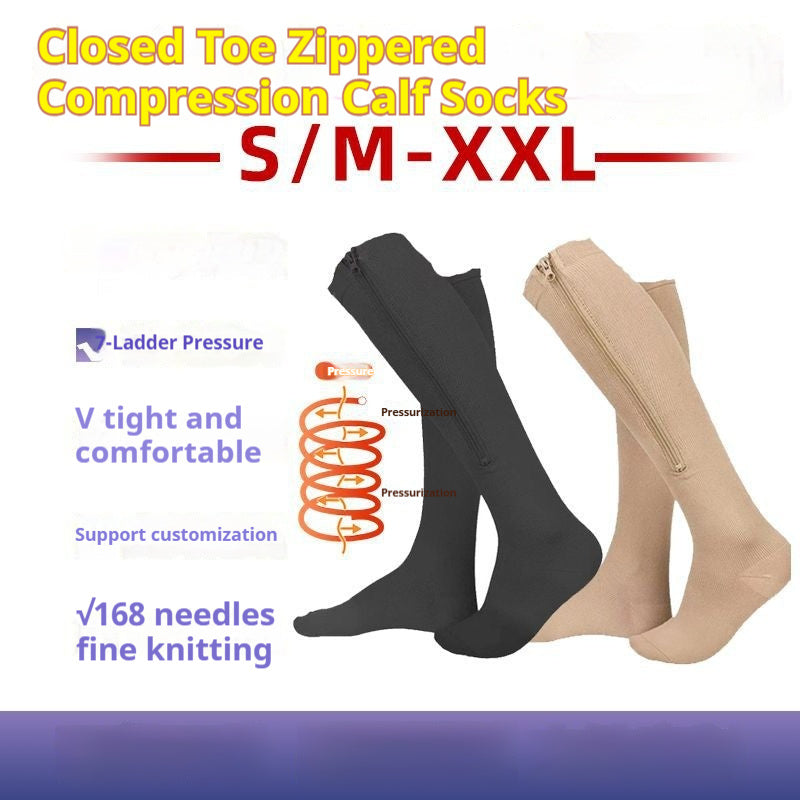 Simple Solid Color Bag Toe Zipper Pressure Socks Limorista