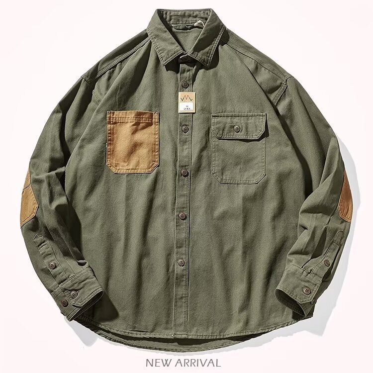 Men Clothing Sleeve Stick Cloth Washed Cotton Long-sleeved Shirt Men&