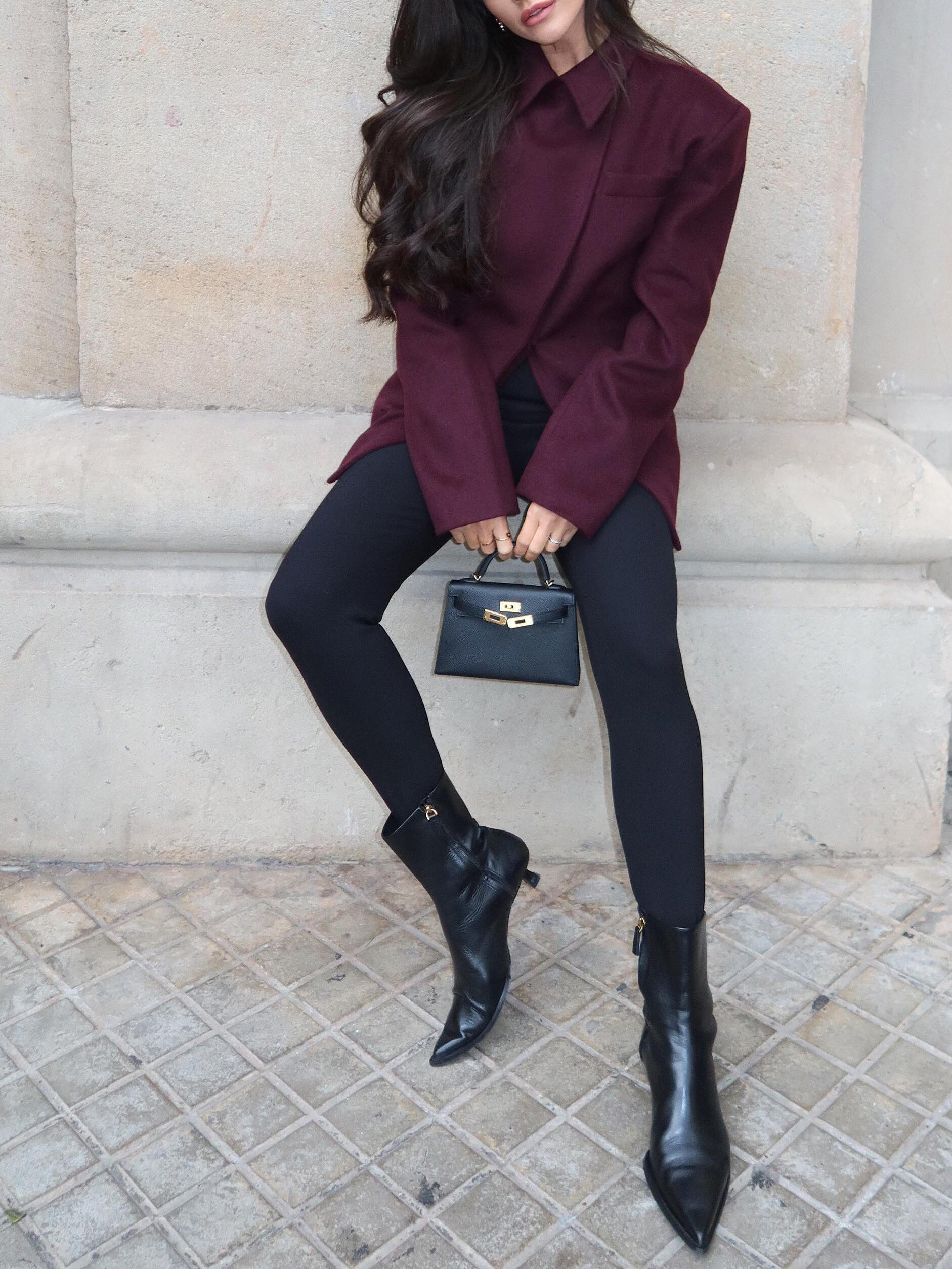 Burgundy Cross Placket Blazer Limorista