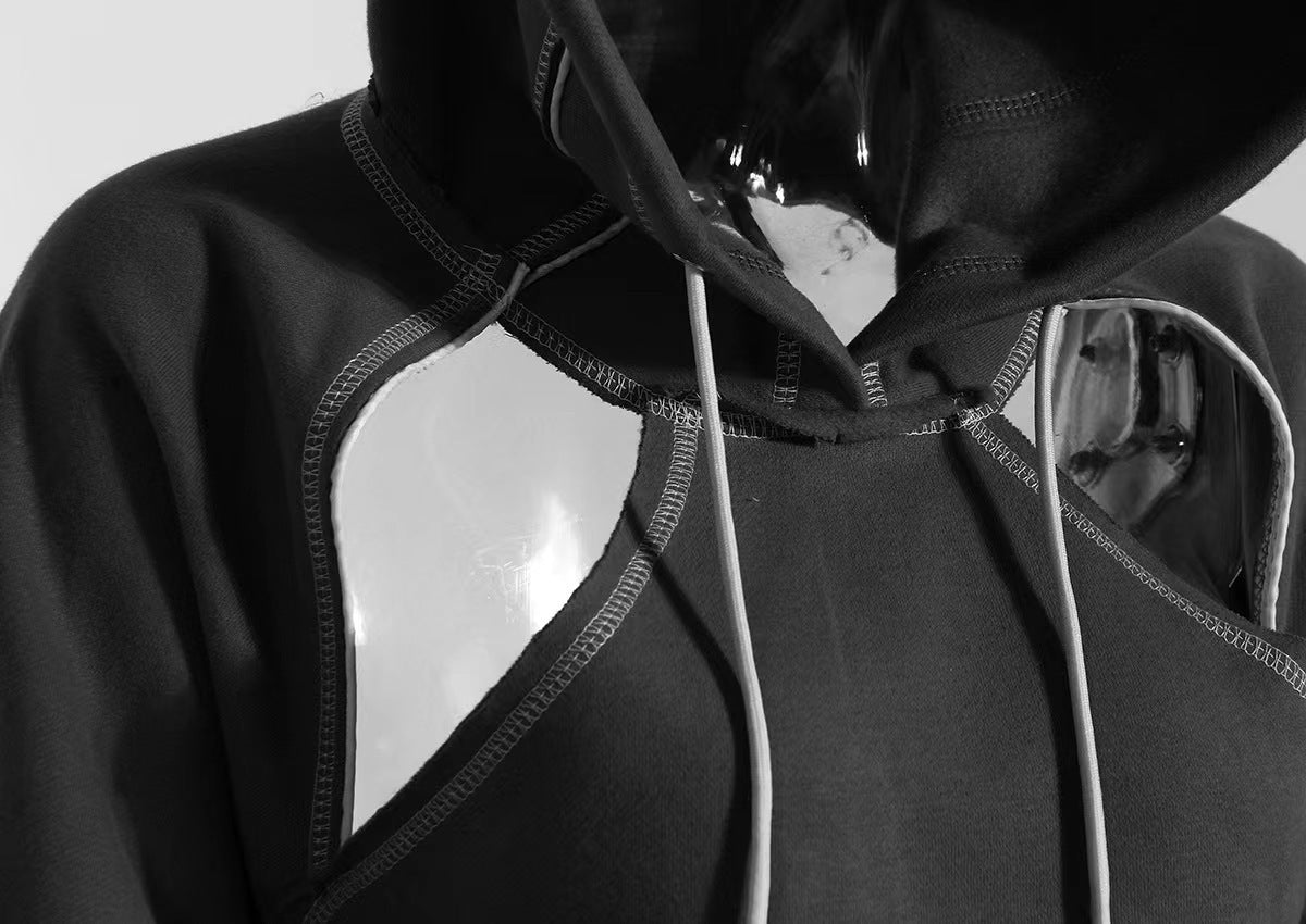 New Color Contrast Bright Line Short Hooded Sweater Limorista
