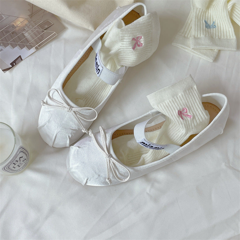 Bow Embroidered Short Thin Socks Limorista