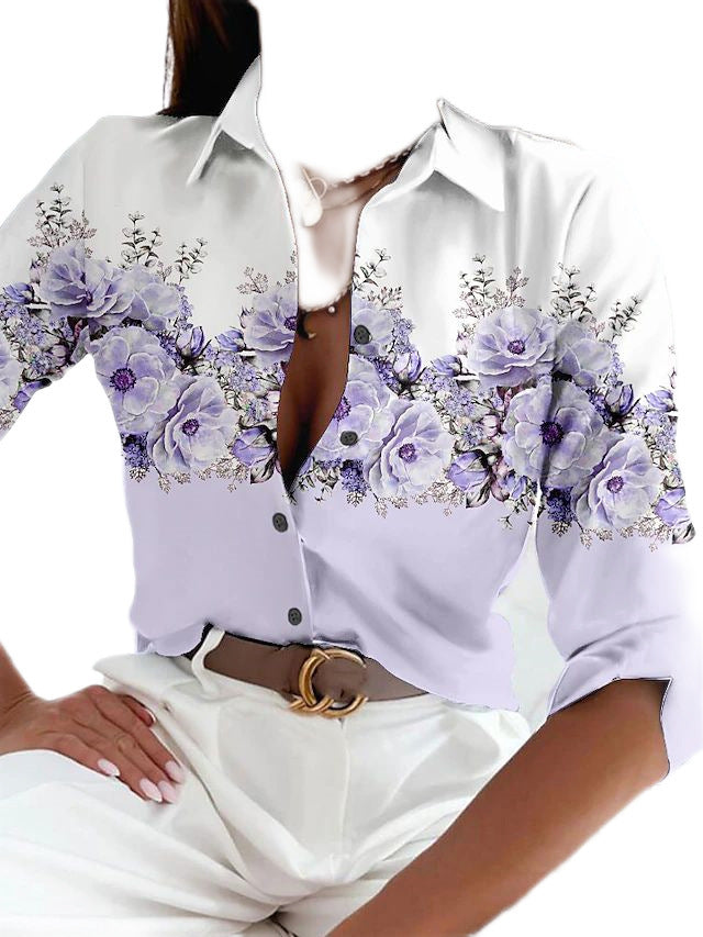 Fashion Floral Print Long Sleeve Shirt Limorista