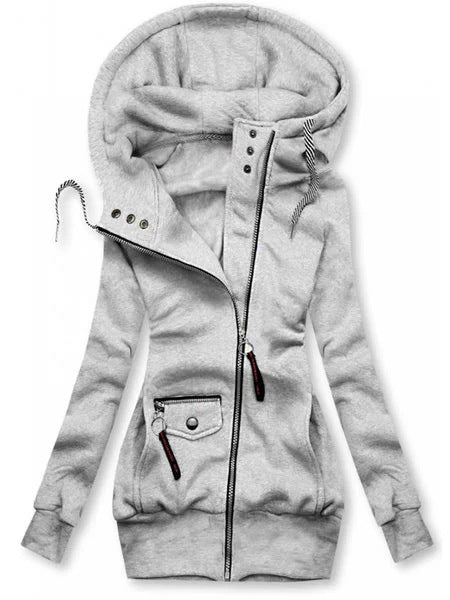 Autumn and winter stitching drawstring hooded slim coat Limorista