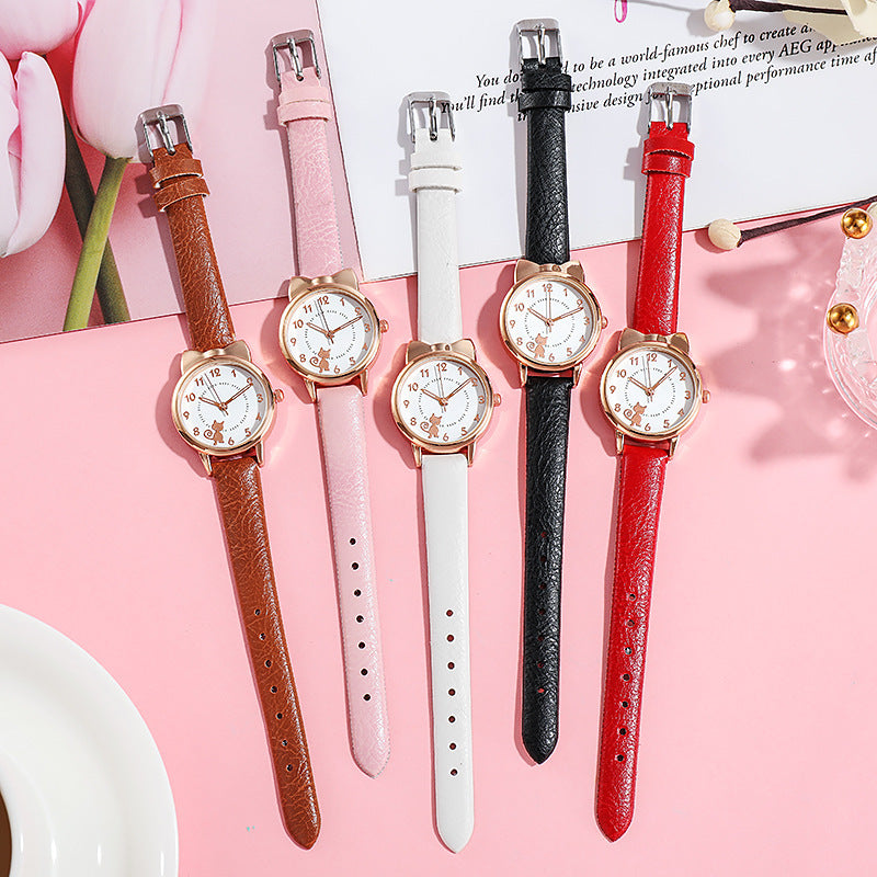 Personality Cute Kawai Cat Net Red Luminous Student Watch Female Quartz Watch Limorista