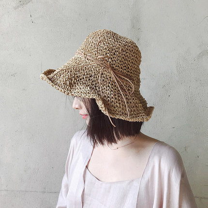 Sunscreen Female Raffia Straw Hat Summer Fashion Cover Face Net Red Fisherman Hat Limorista