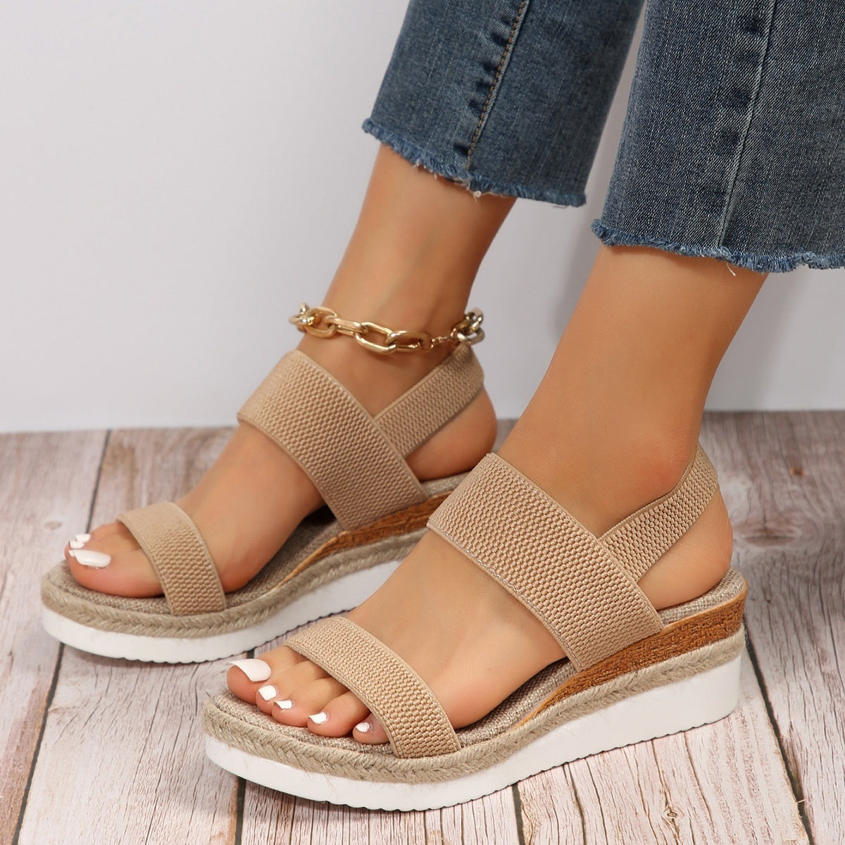 Peep Toe Plus Size Buckle Wedge Platform Limorista