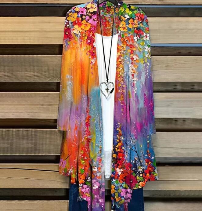Kvinders Farve Oliemaleri Casual Cardigan Limorista