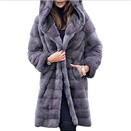 Solid Color Loose Plush Hooded Coatimitation Fur Limorista