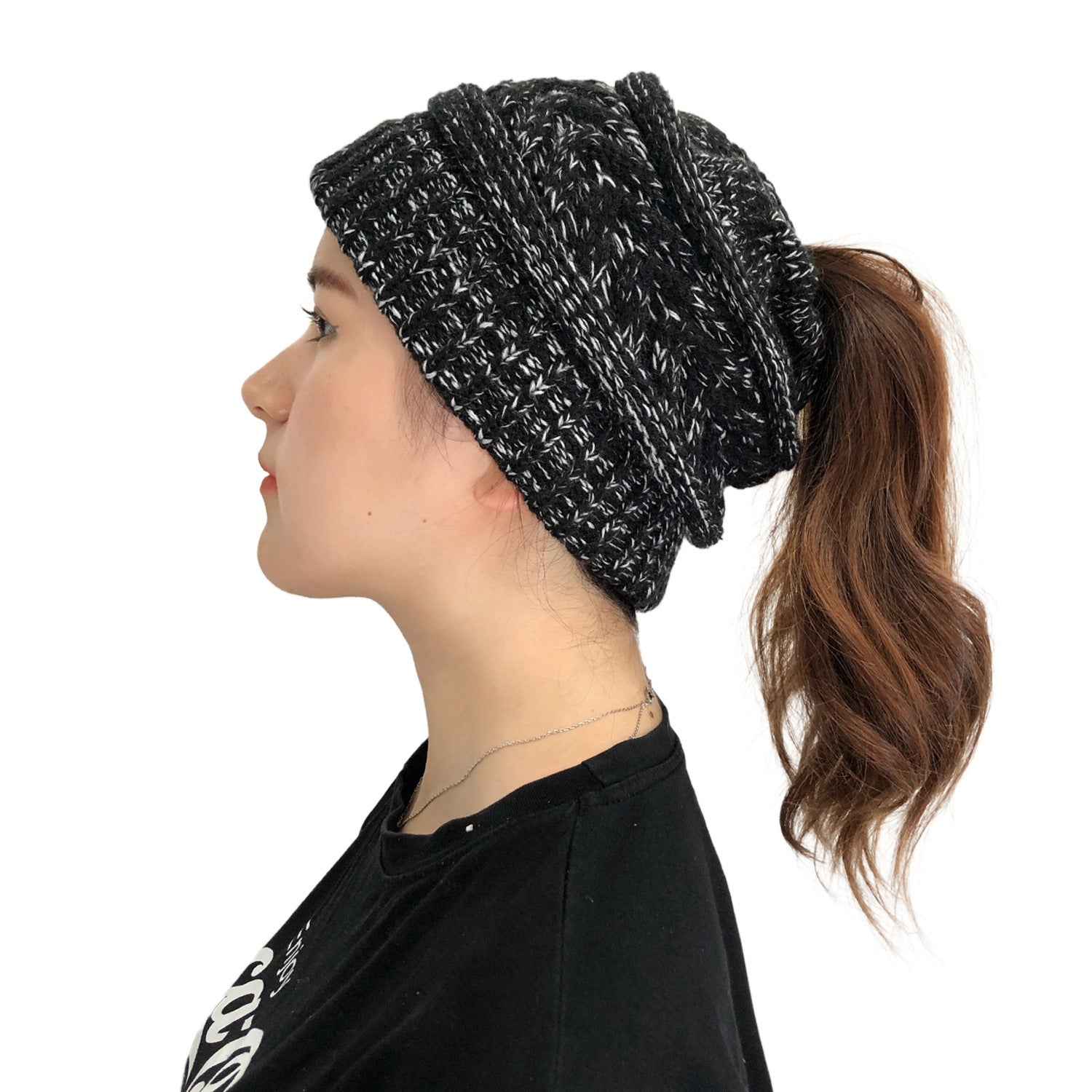 Ladies Ponytail Beanie Knit Stretch Hat Limorista