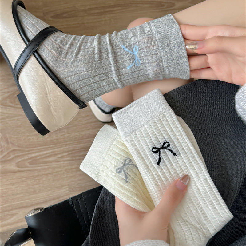 Cute Girl Bow Tube Socks Hollow Bunching Socks Limorista