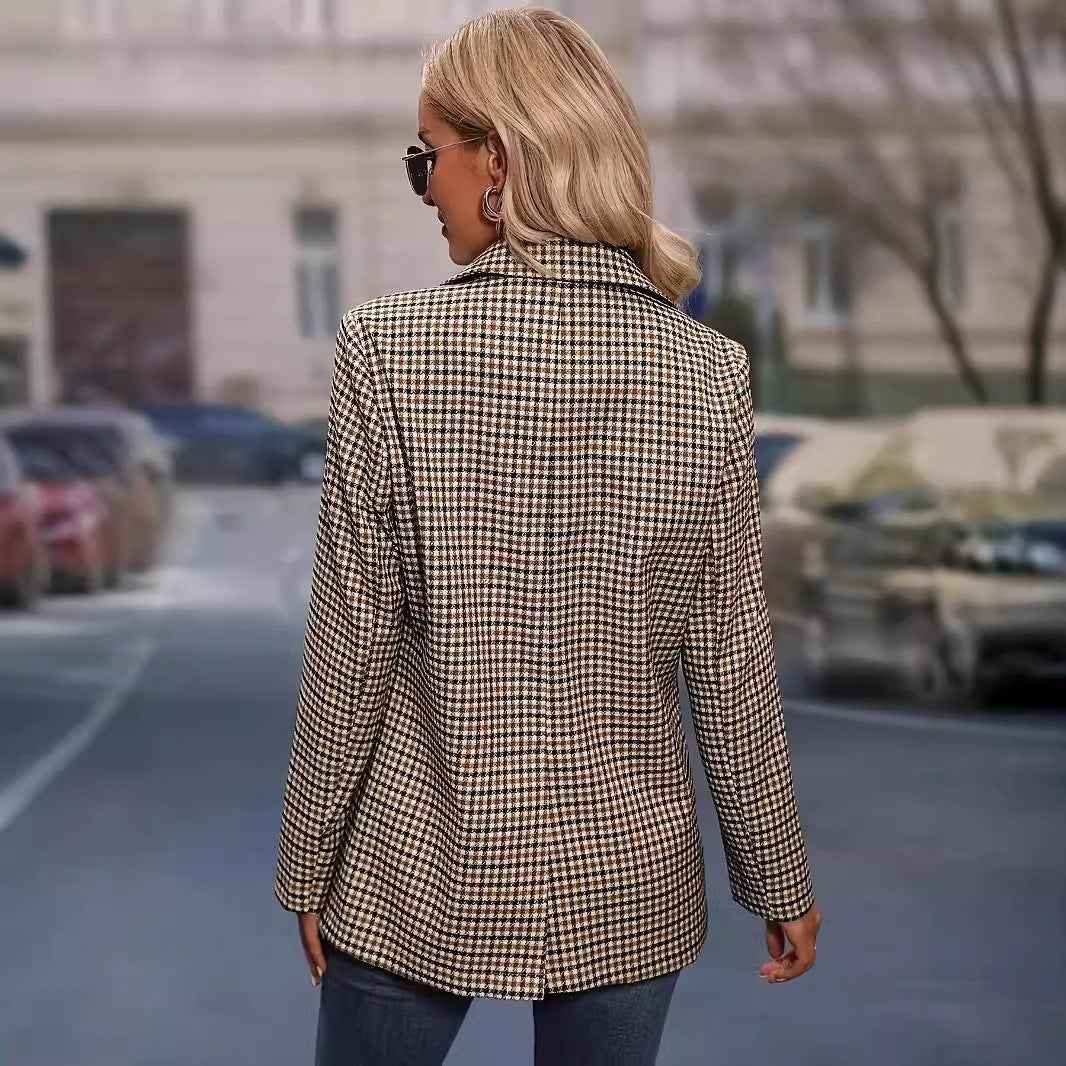 Limorista - European And American Plaid Single-row Coat For Women
