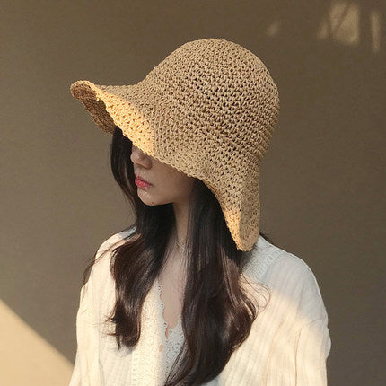 Sunscreen Female Raffia Straw Hat Summer Fashion Cover Face Net Red Fisherman Hat Limorista