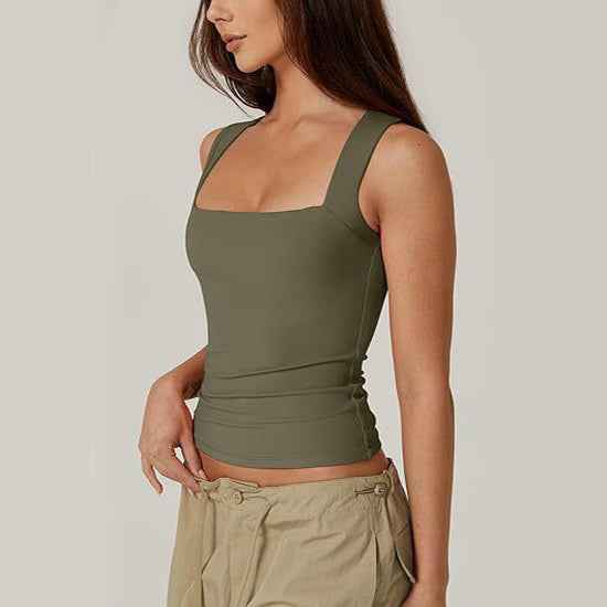 Limorista - Summer Square-neck Tank Vest Ins Fashion Slim Solid Sleeveless Tops For Women Clothing