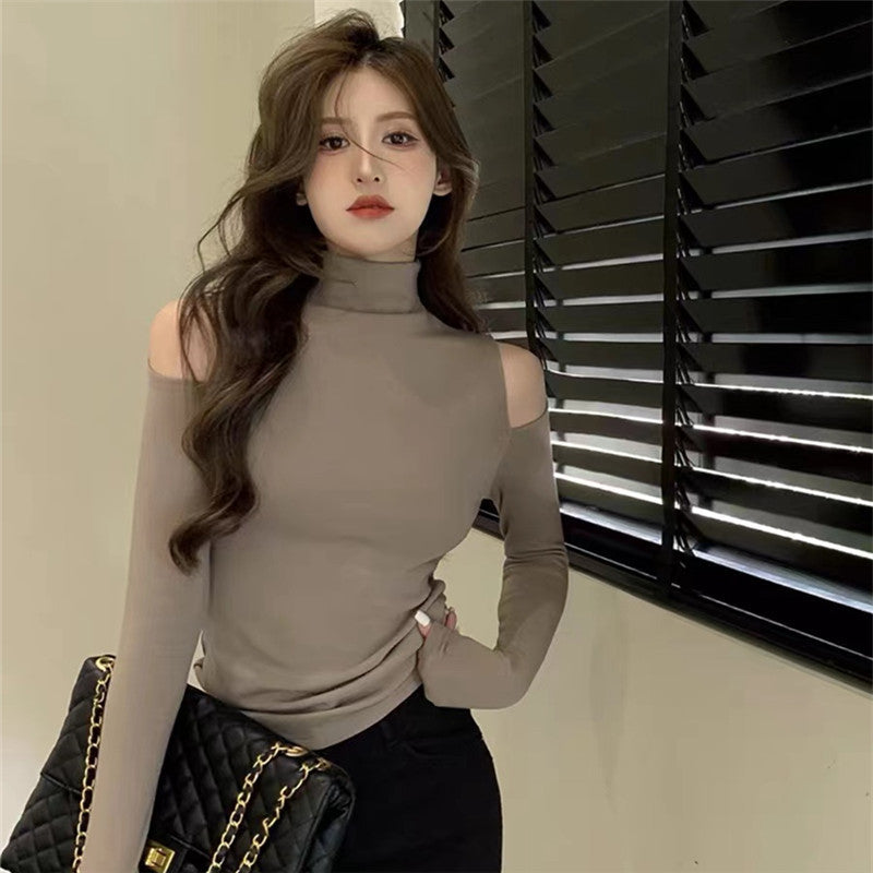 Half Turtleneck Bottoming Shirt Off-the-shoulder Hollow-out Inner Wear Limorista
