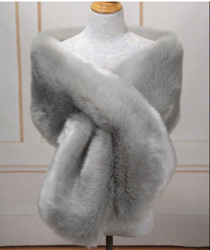 Lengthened Faux Fox Fur Bridal Evening Dress Limorista