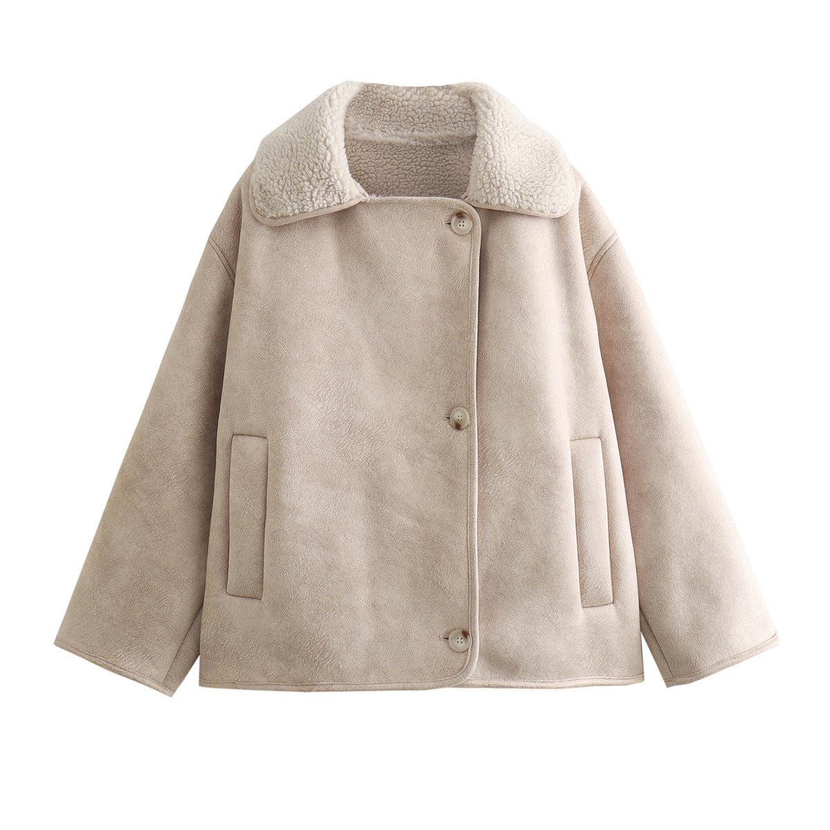Limorista - Polo Collar Fur Suede Fleece-lined Warm Coat For Women