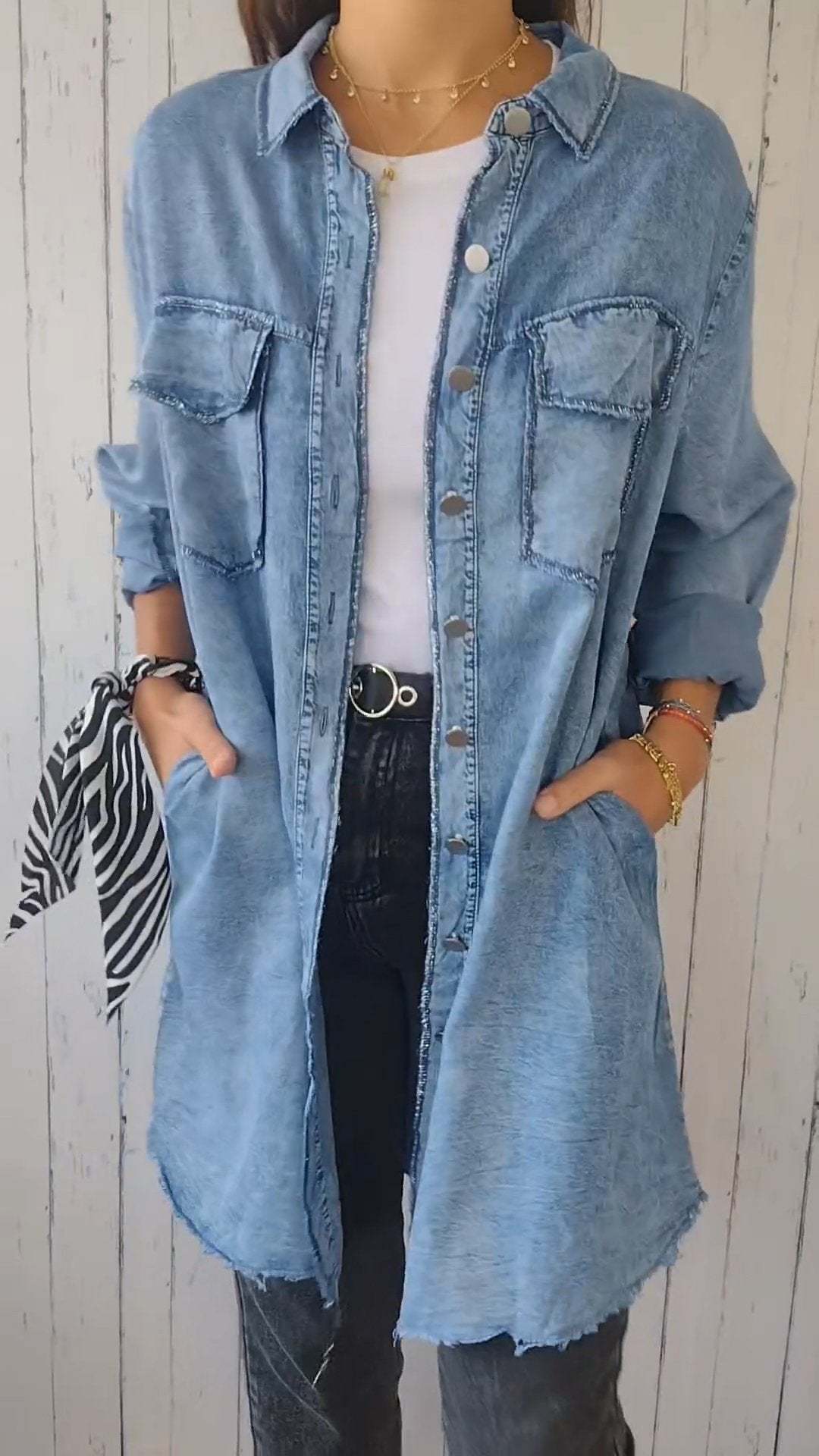 Jean-like Cloth Casual Long Shirt Coat Limorista
